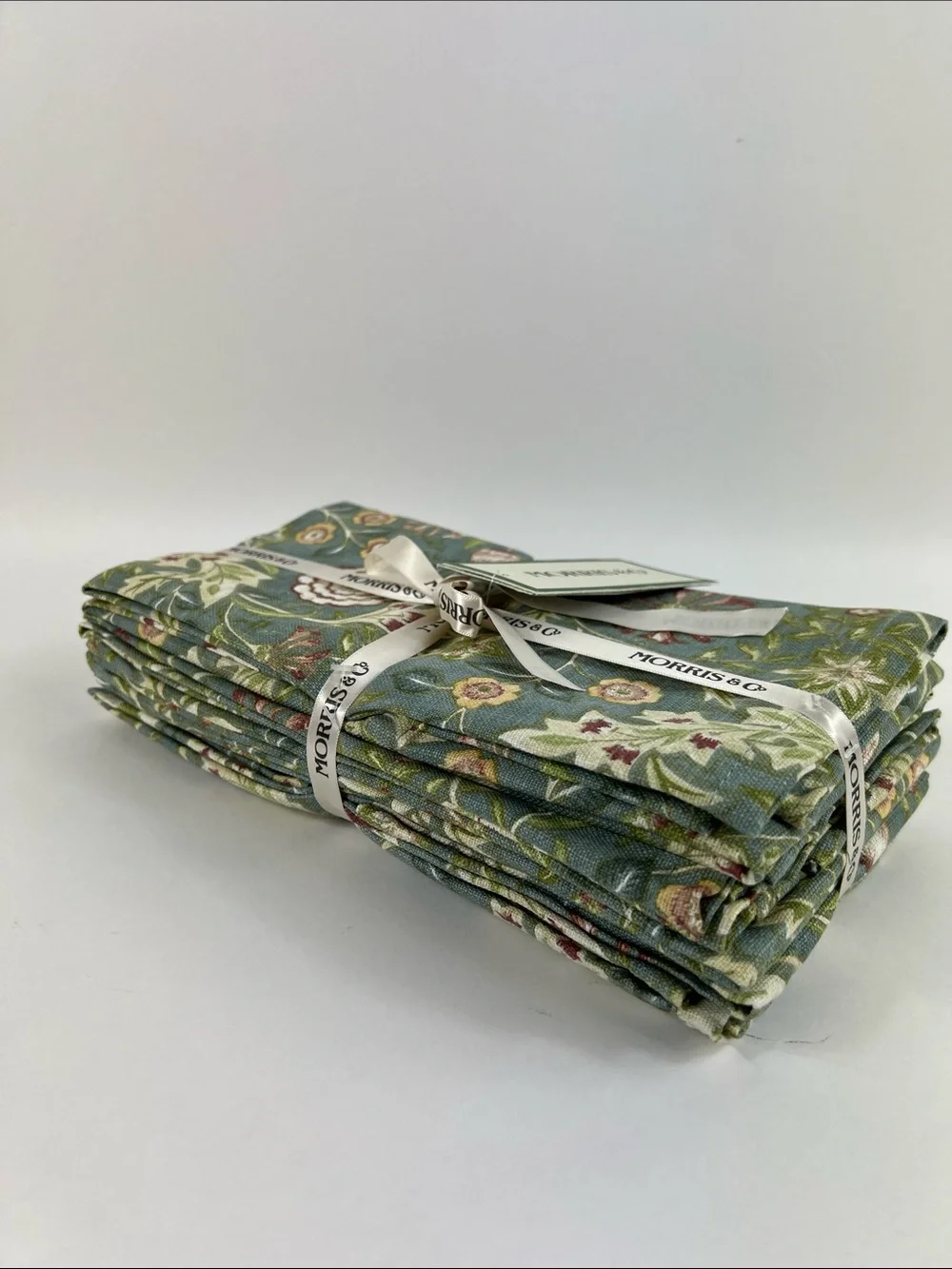 Willam Morris Napkins Green Burgundy Tan Floral 100% Cotton 8 Pc Set NEW